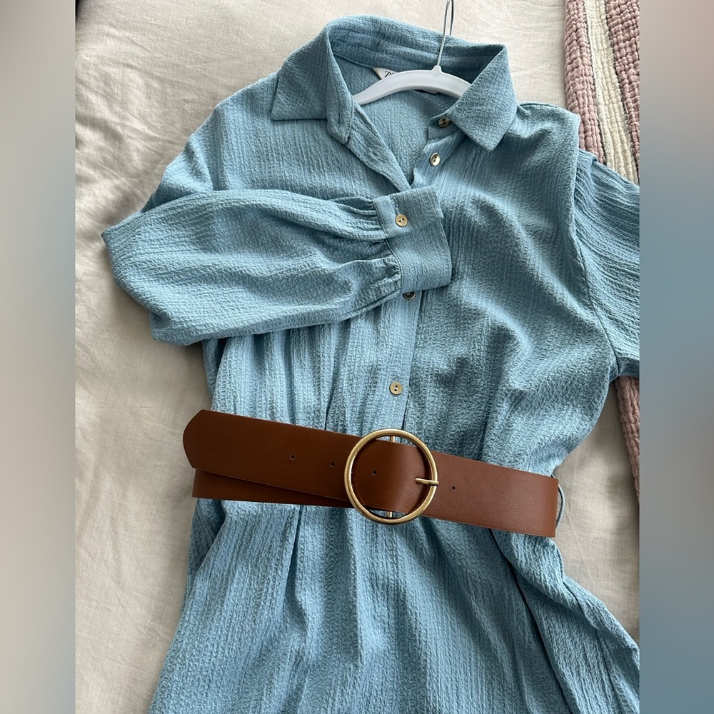 ZARA Long Sleeve Shirtdress with removable belt